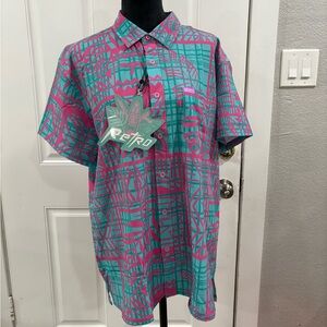 REtro Men's Vibrant Teal and Pink Geometric Shirt